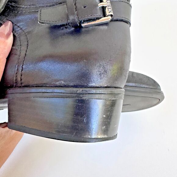 Lauren Ralph Lauren Moto Boots Women's 8.5B Mesi Black Leather Buckle Zip - Picture 8 of 12